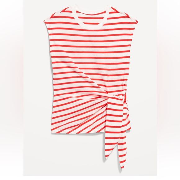 Old Navy White & Red Stripe EveryWear Side Tie Top - Picture 4 of 11